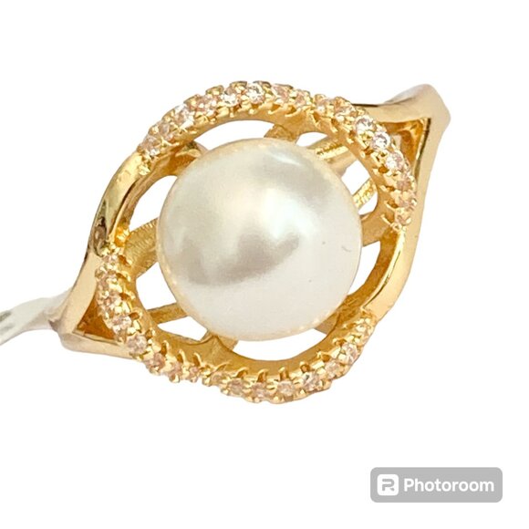 Art Deco Cubic Zirconia White Pearl Cocktail Ring Yellow Gold Plated Size 7 8 9 - Picture 1 of 16